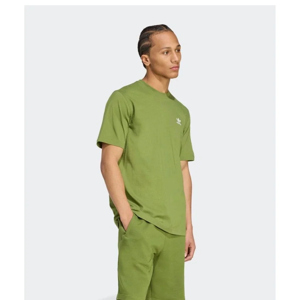 Mens L ADIDAS ORIGINALS logo ESSENTIALS TREFOIL T TEE SHIRT Olive GREEN JV5938‎